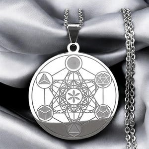 Metatron Archangel Seal Necklace - Sacred Geometry Solomon Pendant in Stainless Steel Silver Color Jewelry