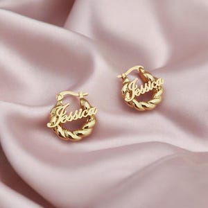 Custom Name Star Earrings - Personalized Big Hoop Earrings with Five-Pointed Star Design