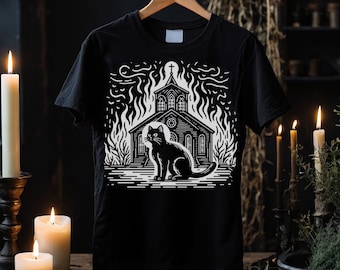 ブラックキャット デスメタルTシャツ、ゴシックオカルトファッション