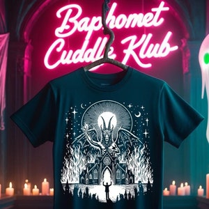 Occult Baphomet T Shirt, Gothic Clothing, Creepy Cute, Goth Fashion / Sustainable, Humane Cotton T Shirt / Satanic Atheist Tee Shirt Design