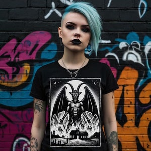Baphomet Satanic Death Metal T Shirt, Gothic Clothing, Goth Fashion Sustainable, Humane Cotton / Black and White / Occult Tshirt Rock Tee
