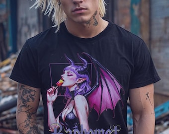 Edgy Baphomet Graphic Tee: Gothic Anime Girl T-Shirt