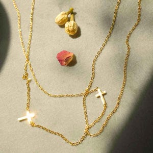 Minimalist 18k gold plated Elegant and Dainty tiny cross necklace, buy one get one free for stacked wear