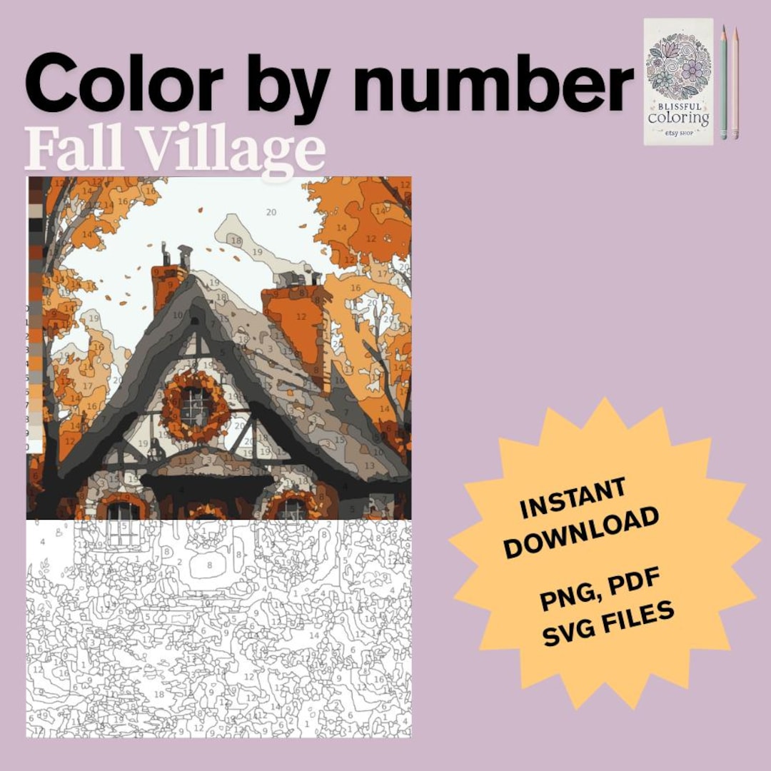 Fall Color by Number, Fall Coloring Autumn, Stress Reduction, Color by ...
