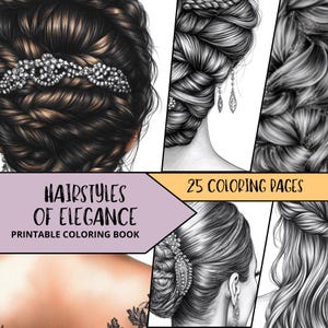 Woman Coloring Pages,Printable Coloring Pages for Adult, Hairstyles Coloring Sheets, Relaxing Coloring Book, Fashion Coloring, Elegant Women
