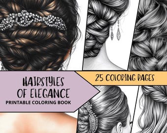 Woman Coloring Pages,Printable Coloring Pages for Adult, Hairstyles Coloring Sheets, Relaxing Coloring Book, Fashion Coloring, Elegant Women