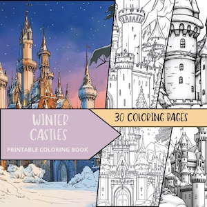 Winter Coloring, Castle Coloring, Digital Download, Xmas Coloring Page, Winter Holiday Coloring, Adult Winter Coloring, Snow Coloring Pages