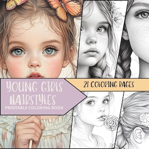 Girl Coloring Pages, Printable Coloring Pages for Adult, Hairstyles Coloring Sheets, Relaxing Coloring Book, Fashion Coloring, Kid Portrait