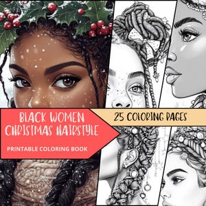 Black Woman Coloring Pages, Xmas Printable Coloring Pages for Adult, Hairstyles Coloring Sheets, Relaxing Coloring Book, Fashion Coloring