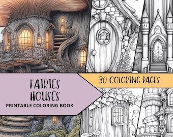 Fairy House Coloring, Digital Download, Adult Coloring Page, Whimsical House Coloring Book, Fantasy Coloring, Fairy Coloring Book