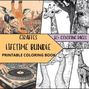 Giraffe Coloring Bundle, Giraffe Coloring Pages, Printable Adult Coloring Pages, Relaxing coloring sheets, Animal Coloring