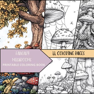Fantasy Mushrooms Coloring Pages, Stress Relief Nature Coloring, Coloring Printable, adult Coloring, PDF Digital Download