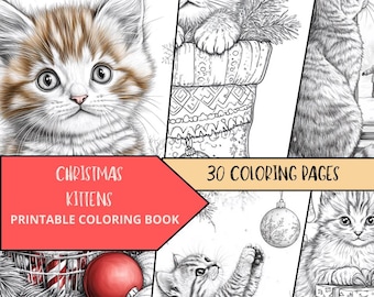 Cat Coloring Page, Xmas Coloring Pages, Printable Digital Download, Adult Cat Coloring Pages, Cute Kittens Coloring, Cats for Coloring