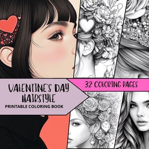 Woman Coloring Pages,Printable Coloring Pages for Adult, Hairstyles Coloring Sheets, Relaxing Coloring, Fashion Coloring, Valentine Coloring
