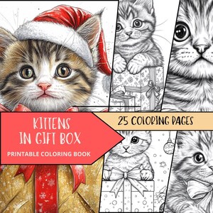 Cat Coloring Page, Xmas Coloring Pages, Printable Digital Download, Adult Cat Coloring Pages, Cute Kittens Coloring, Cats for Coloring