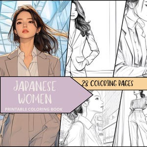 Japanese Coloring, Japan Coloring Sheets, Printable Japanese Coloring Book, Beautiful Women Colouring Page, Adult Japanese Coloring Book