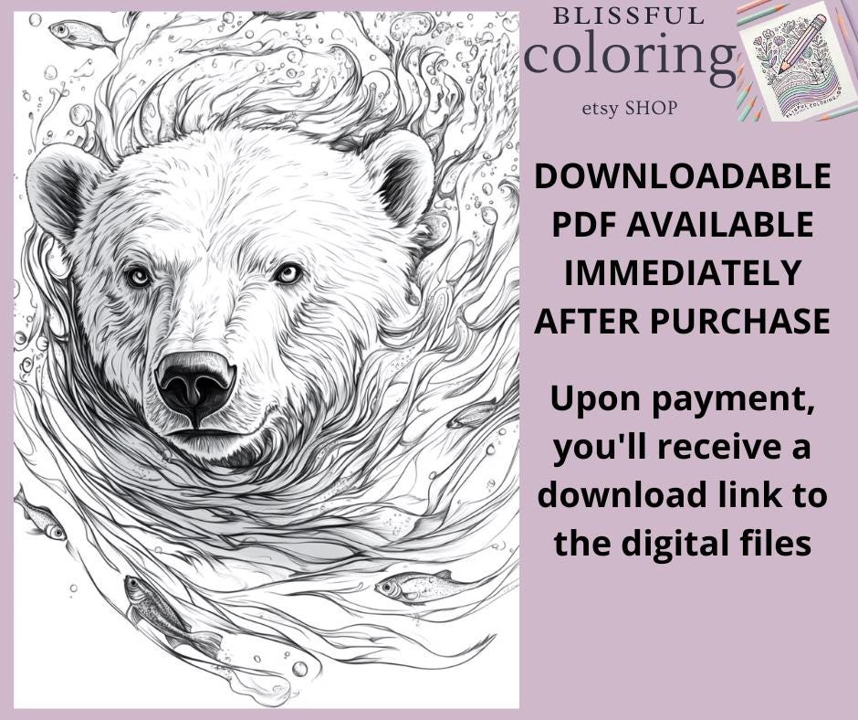 Polar Bears Coloring Page, Printable Digital Download, Bear Coloring ...