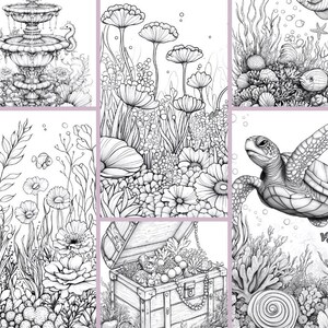 May include: A black and white illustration of a treasure chest filled with jewels and pearls, surrounded by coral and sea life. The chest is open and the jewels are visible. The illustration is in a vintage style.