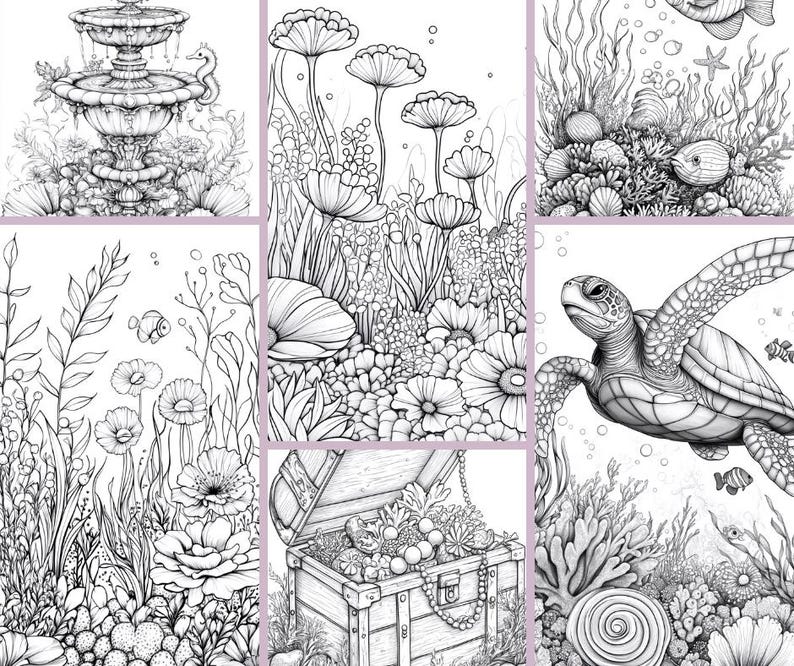 May include: A black and white illustration of a treasure chest filled with jewels and pearls, surrounded by coral and sea life. The chest is open and the jewels are visible. The illustration is in a vintage style.