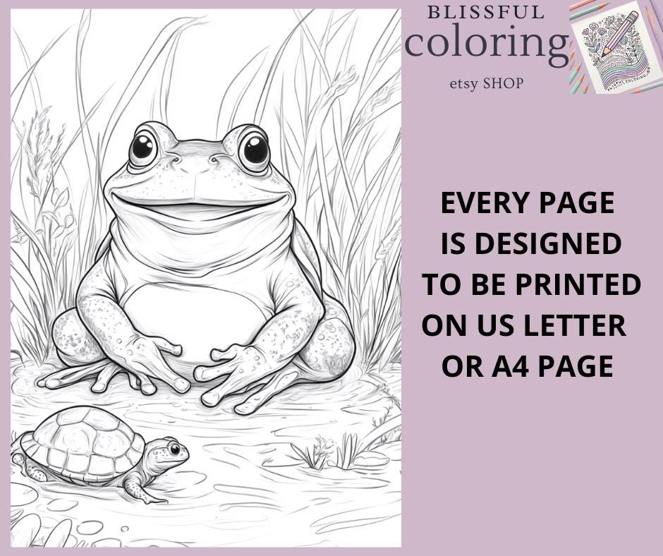 Frog Coloring, Printable Digital Download, Adult Coloring Page, Animal ...