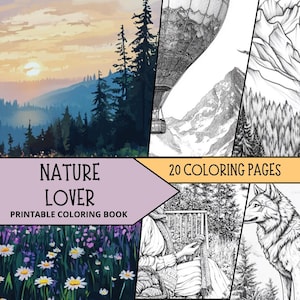 Nature Coloring Pages, Easy coloring Sheets, Stress Relief, Landscape Coloring Book, Botanical Adult Coloring, Floral Coloring, Greyscale