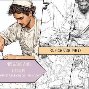 Artisans Coloring Pages, Coloring Sheets, Stress Relief, Nature Coloring Book, Botanical Adult Coloring, Art Coloring, Flower Coloring,