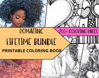 Love Bundle Coloring, Romantic Coloring Pages, Adult Coloring Pages, Printable Digital Download, Valentines Day Coloring Pages