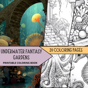 Underwater Coloring Sheets, Adult Mermaid Coloring Book, Coloring Ocean Digital Download, Fantasy Adult Coloring Pages, Sea Animals Coloring