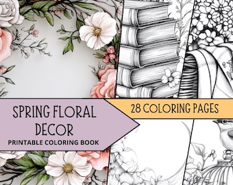 Flower Coloring Pages, Printable Instant Download, Spring Coloring Sheets, Printable Spring Coloring Pages, Spring Flowers Coloring Sheets
