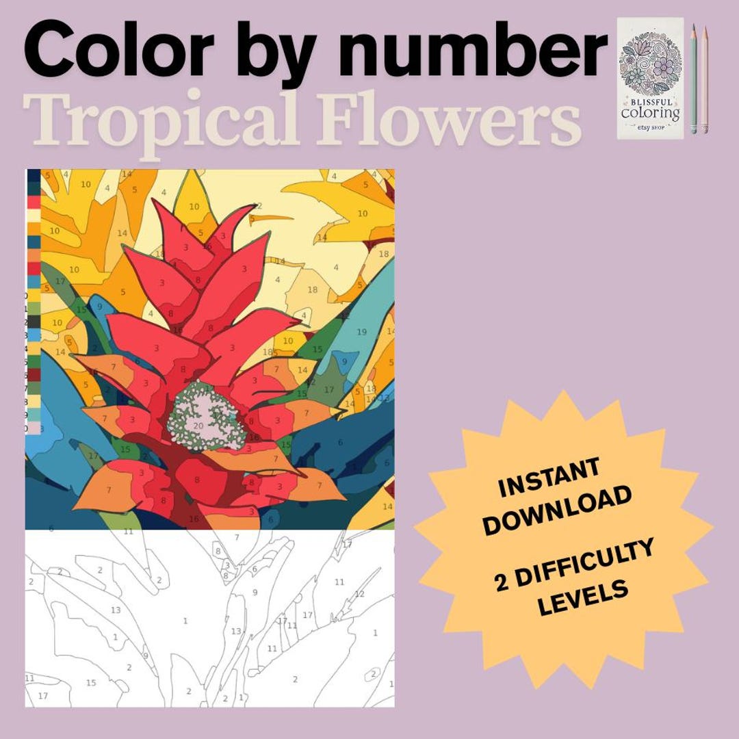 Color by Number Flowers, Flower Painting, Stress Reduction, Color by ...
