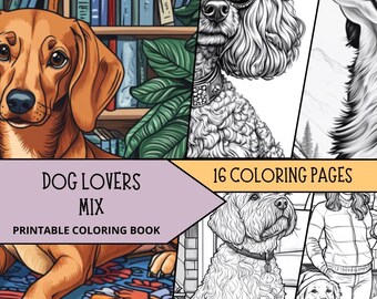 Dogs Coloring | Dog Coloring Pages | Printable Coloring Pages for Adults and Kids | Download Grayscale Illustration | Animal Coloring