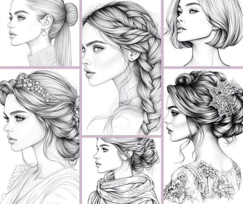 Woman Coloring Pages, Printable Coloring Page for Adult, Hairstyles ...