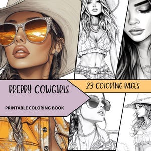 Western Cowgirls Coloring Book, Printable Wild West girl Coloring Pages, Preppy Cowgirl Coloring Book, relaxing Coloring sheets