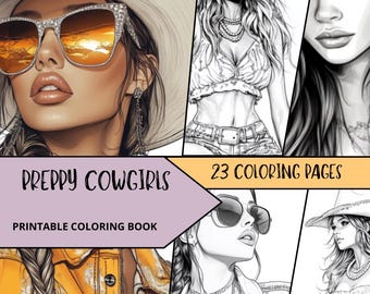 Western Cowgirls Coloring Book, Printable Wild West girl Coloring Pages, Preppy Cowgirl Coloring Book, relaxing Coloring sheets