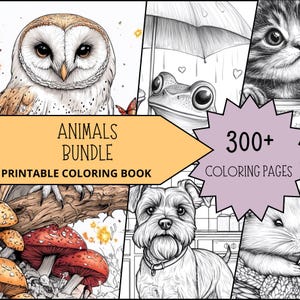 Animal Coloring Bundle, Printable Digital Download, Adult Coloring Page, Coloring Pages for Adults, Relaxing Coloring, Frog Coloring