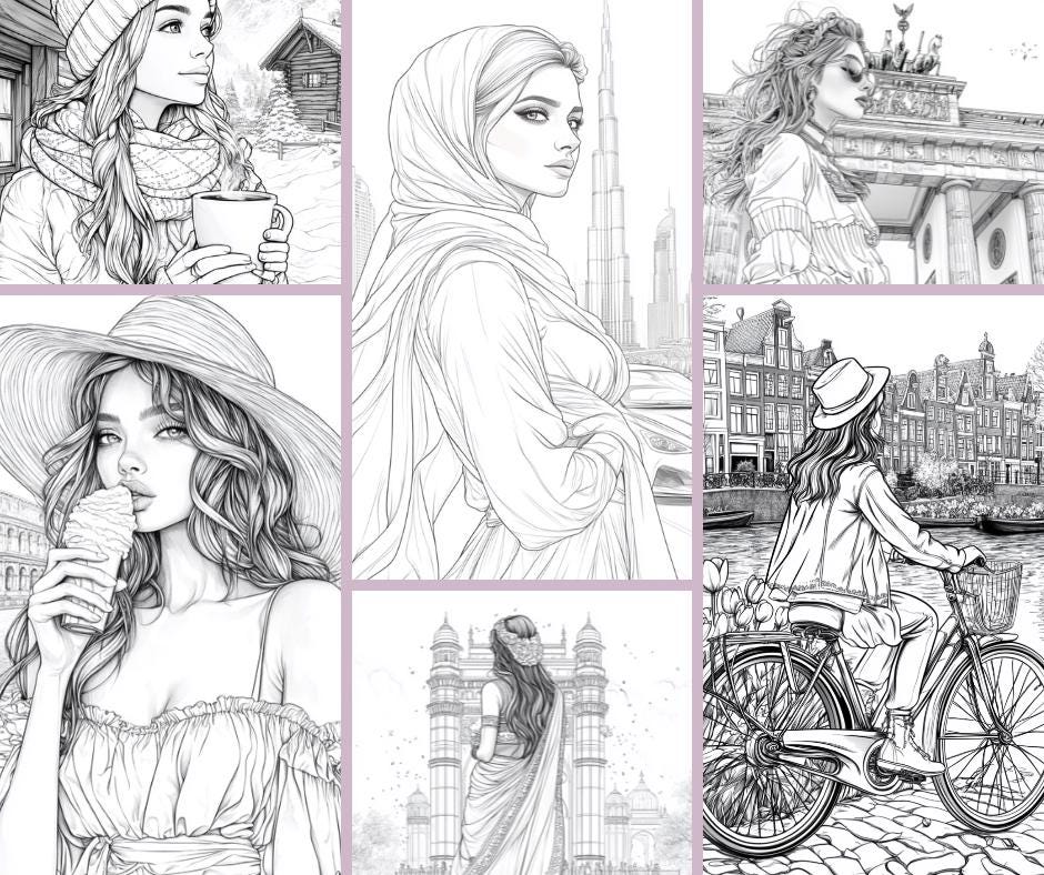 Modern Girls Coloring Pages, 25 Printable Coloring Pages for Adult ...