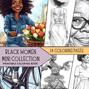Black Woman Coloring Pages, Printable Coloring Pages for Adult, Grayscale Coloring Sheets, Relaxing Coloring Book, Black Fashion Coloring