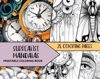 Mandala Coloring, Surrealist Coloring Pages, Coloring Printables, Adult Mandala Art, Printable Digital Download, Artists Coloring Pages