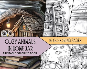 Animals Coloring Sheets, Cozy Animals in Jars, Adult Coloring Book, Coloring Printable, Relaxing Coloring, Animal Coloring Pages Printable