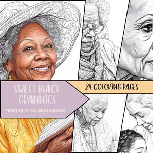 Black Woman Coloring Pages, Printable Coloring Pages for Adult, Grayscale Coloring, Relaxing Coloring Book, Grandma coloring pages, Granny