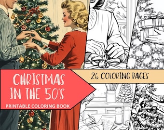 Christmas Coloring, Vintage Coloring Pages, Digital Download, Xmas Coloring Page, Winter Holiday  Snow Coloring, Adult Winter Coloring Book
