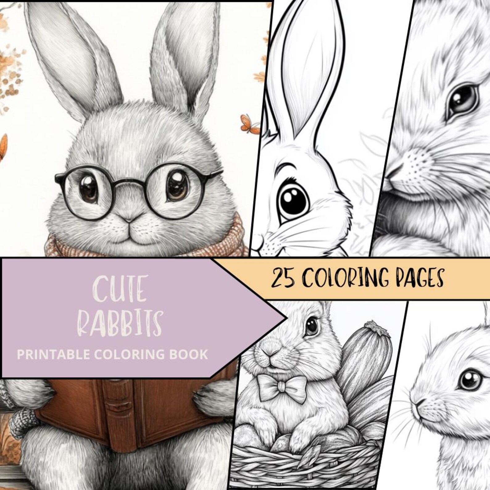 Cute Rabbits Coloring Pages, 25 Bunny-themed Sheets (digital Download ...