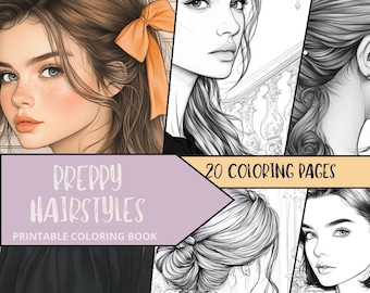 Woman Hairstyles Coloring Pages, Printable Coloring Pages for Adult, Grayscale Coloring Sheets, Relaxing Coloring Book, Fashion Coloring