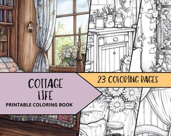 Rustic Coloring Pages, Printable Coloring Pages for Adult, Relaxing Coloring Book, Cottage Coloring, Cottagecore Coloring, Vintage Coloring