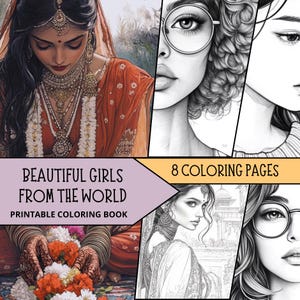 Beautiful Woman Coloring Printable, Black Girl Coloring Pages for Adult, Grayscale Coloring Sheet, Relaxing Coloring Book, Fashion Coloring