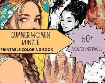 Beautiful Woman Coloring Pages, Printable Coloring Pages for Adult, Grayscale Coloring Sheets Relaxing Coloring Book Summer Fashion Coloring