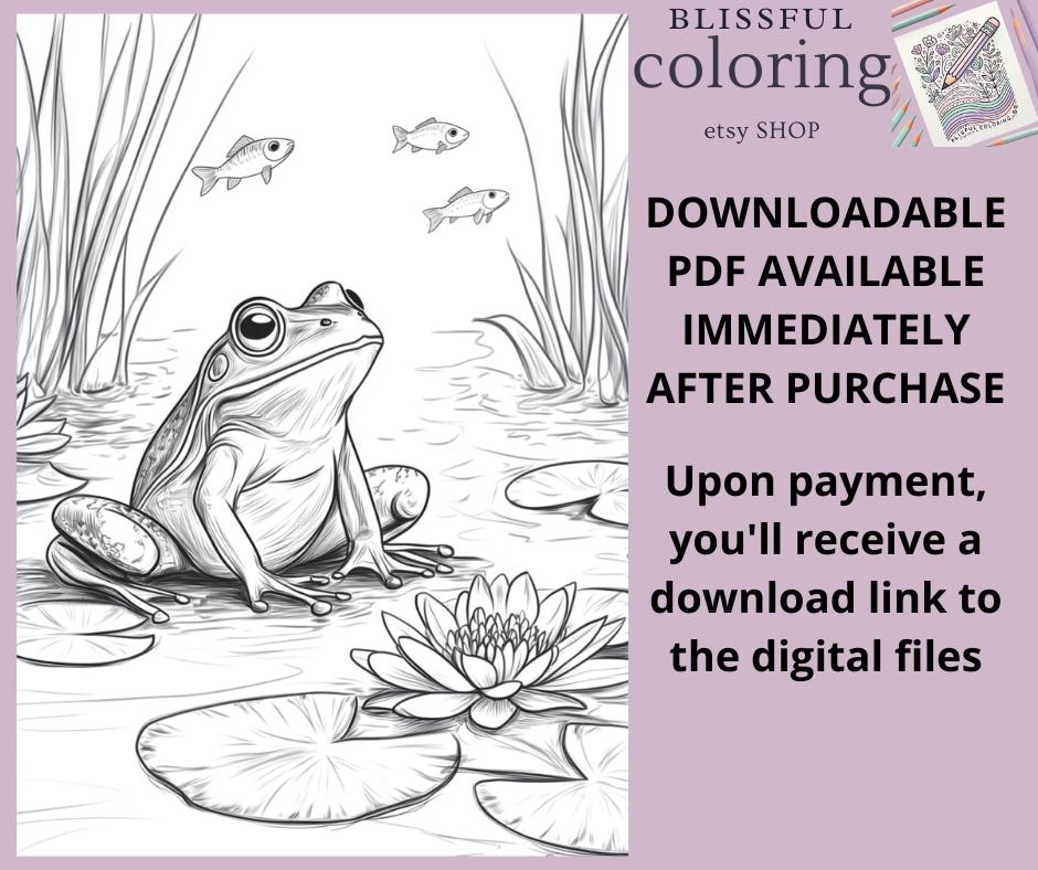 Frog Coloring, Printable Digital Download, Adult Coloring Page, Animal ...