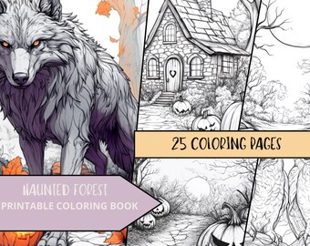 Halloween Coloring Pages, Printable Coloring Pages for Adult, Interiors Coloring Sheets, Relaxing Coloring Book, Haunted forest Coloring