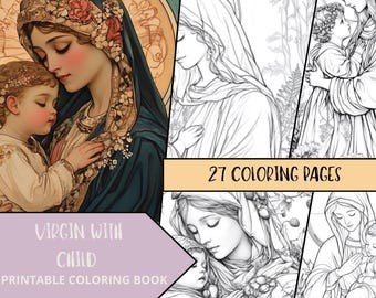Virgin Mary Coloring Page, Printable Coloring Book, Religious Christian Coloring, Catholic Coloring, Bible Coloring, Adult Coloring Pages