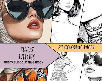 Vintage Women Coloring Pages, Printable Instant Download, Coloring Pages for Adults, Relaxing Women Coloring Sheets, 60s Lady Portrait Color